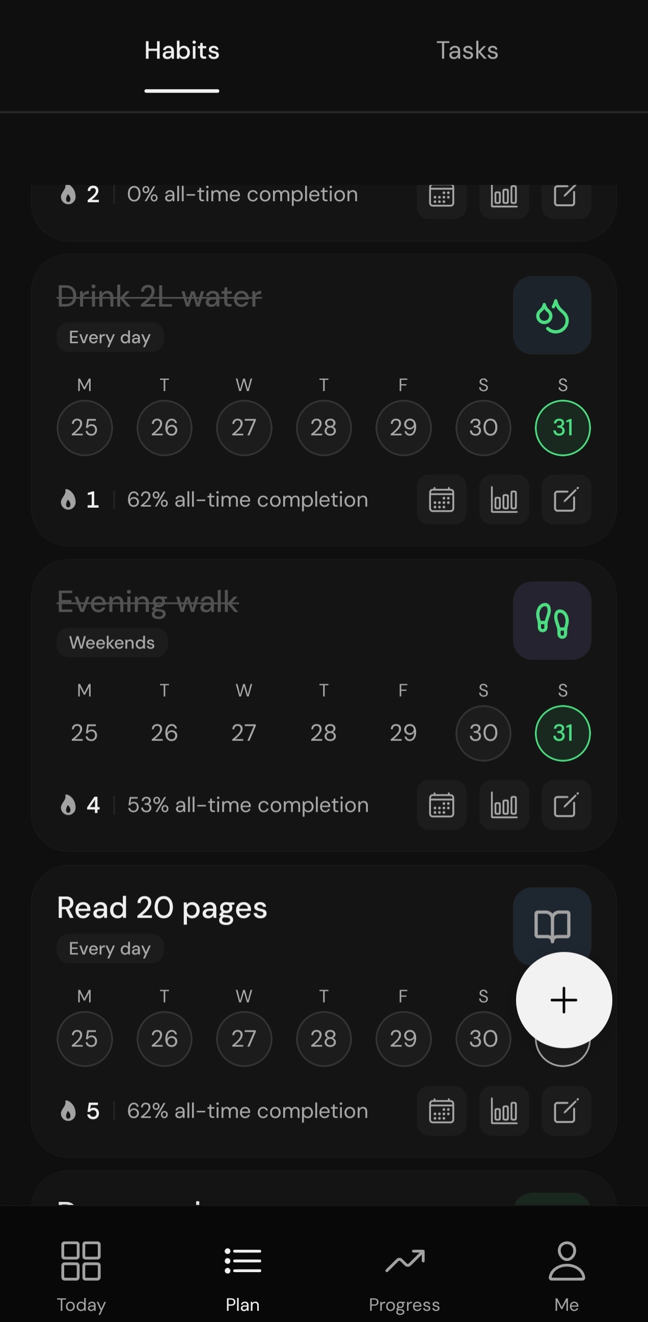Stax routine setup screen showing habits list