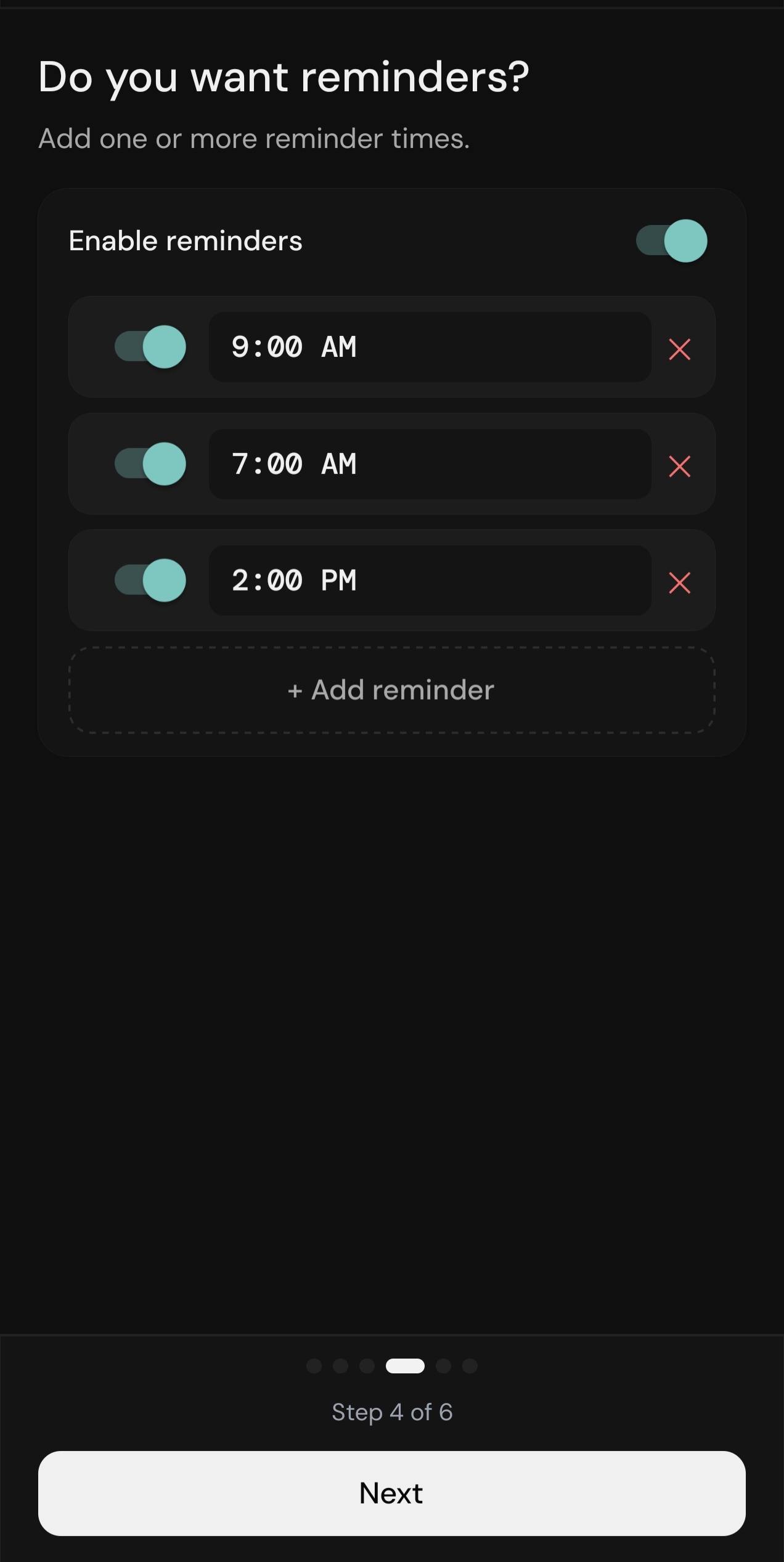 Stax habit edit screen with reminder times